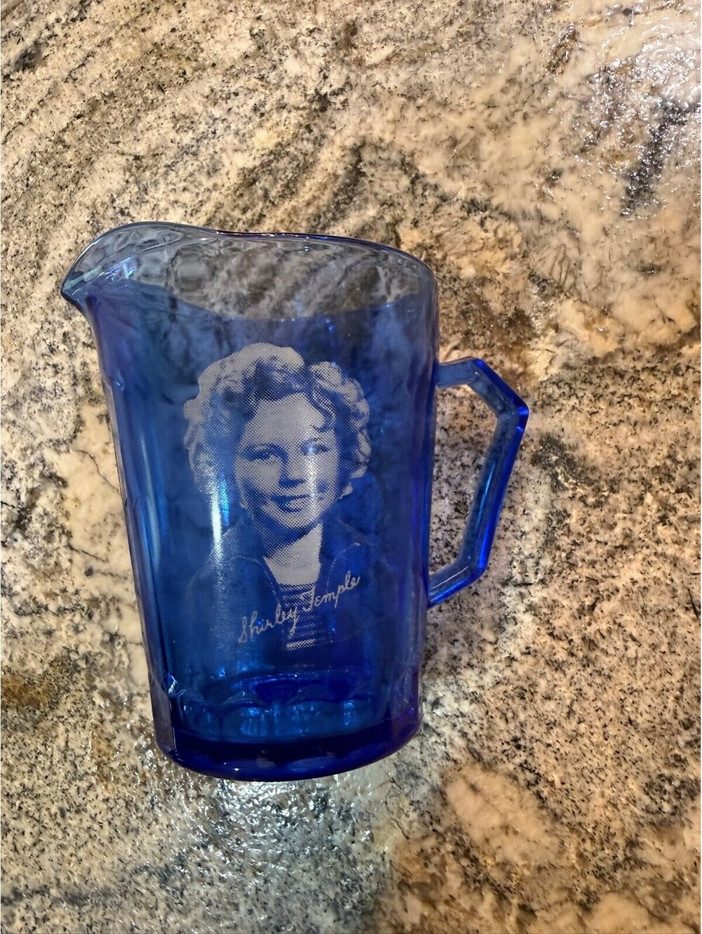 Cobalt Blue Depression Glass Creamer Pitcher Shirley Temple 1930s